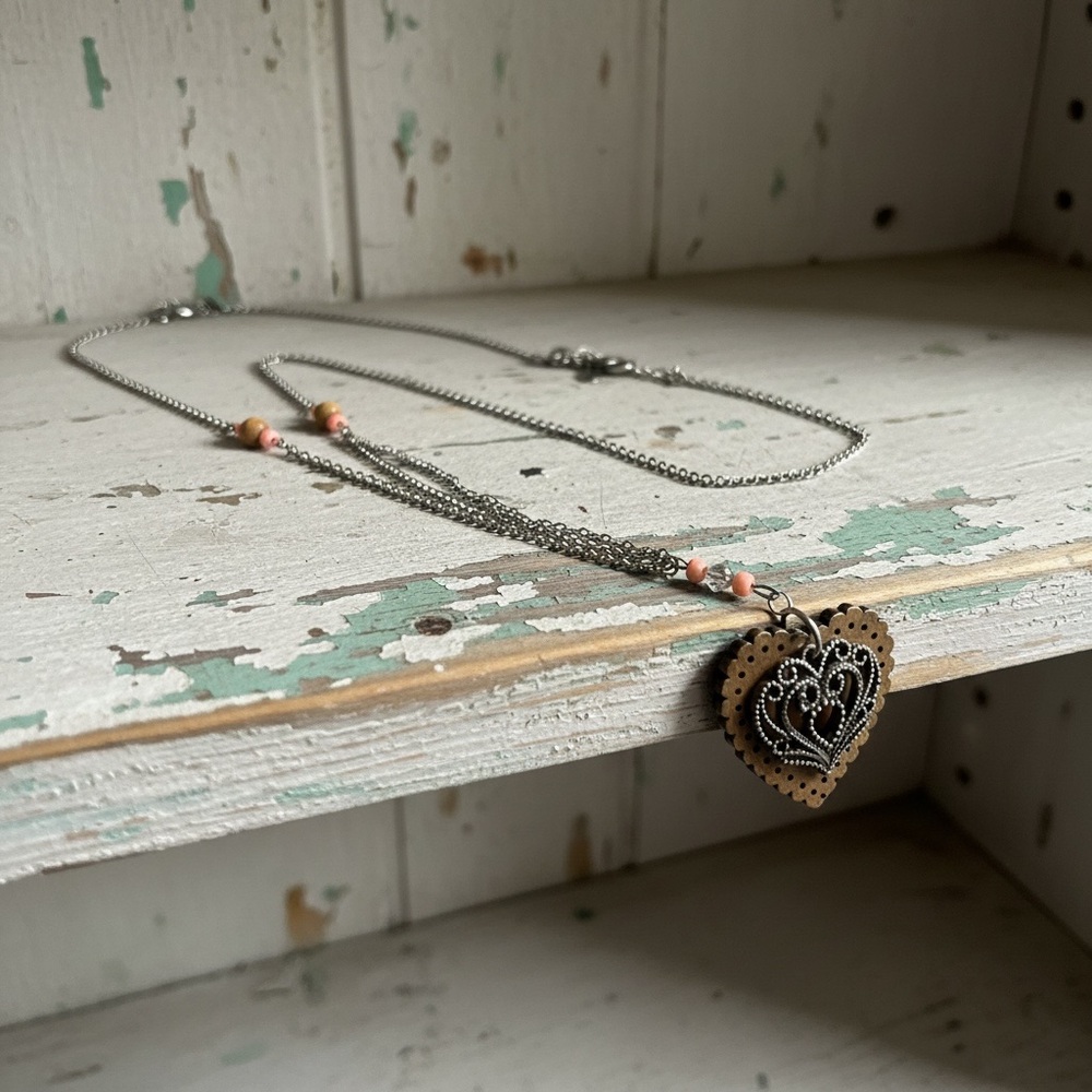 American Eagle Outfitters Filigree Heart Pendant Bohemian Double Y2K Necklace